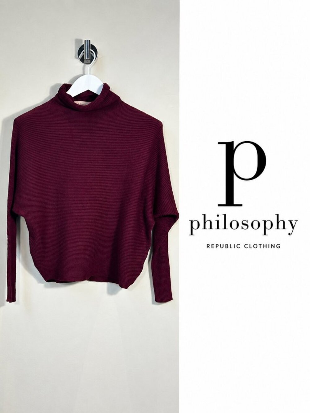 Philosophy Republic Clothing Burgundy Ribbed Turtleneck Dolman Sweater Size S